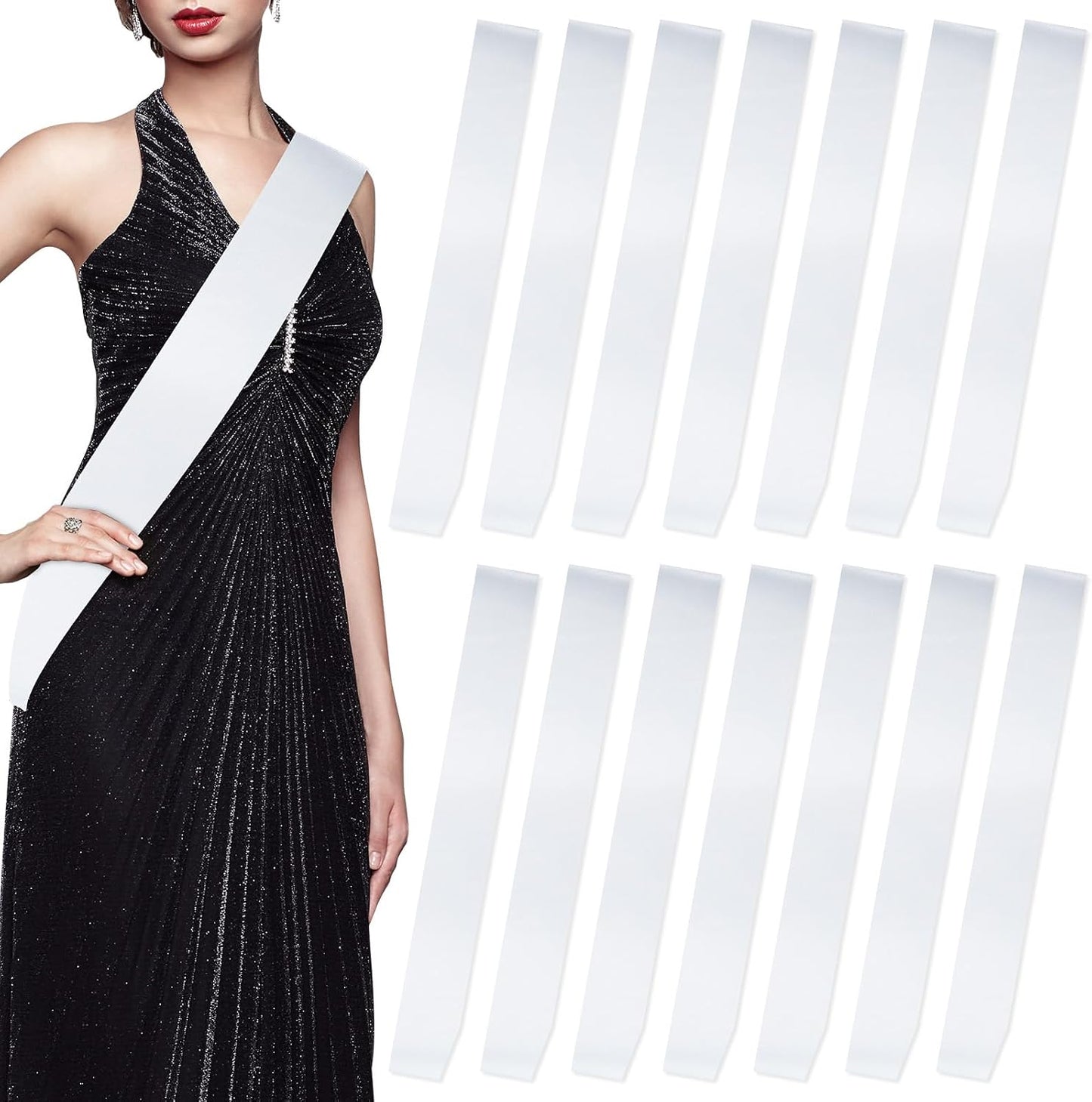 15Pcs White Sashes Blank Satin Sublimation Sash for Pageants to Decorate Plain 2026 Senior Graduation Birthday Sash for Women Homecoming