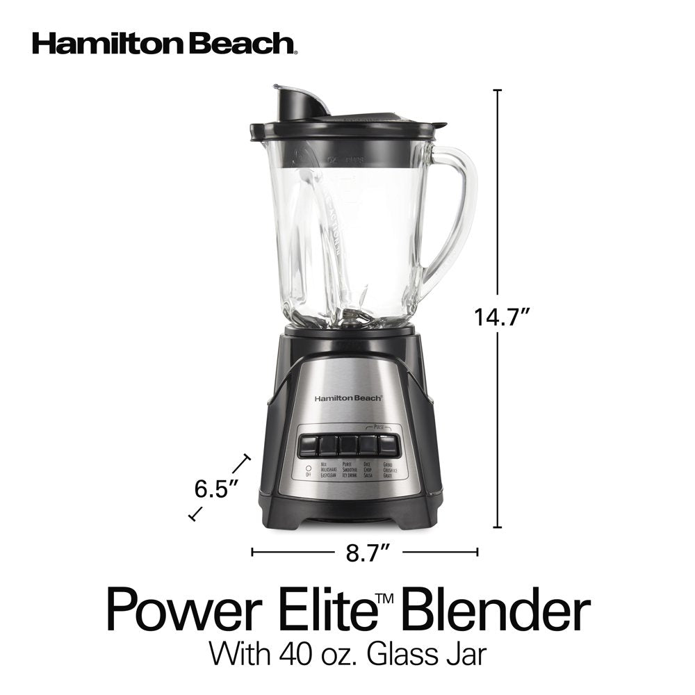 Power Elite Multi-Function Blender with Mess Free 40 Oz. Glass Jar, 700 Watts, Black, 58148A