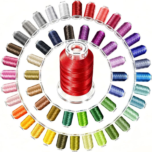 Aaa-Grade Polyester Embroidery Thread, 50 Colors, 40WT, 550 Yards Each, [Top Strength & Lint-Free] Silky Smooth Embroidery Machine Thread Kit Compatible with Singer, Brother, Janome, and More
