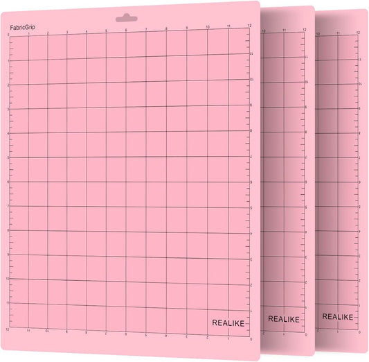 REALIKE 12X12 Fabricgrip Cutting Mat Compatible with Cricut Maker 3/Maker 4/Maker/Explore 3/4/Air 2/Air/One(3 Mats), Fabric Adhesive Sticky Cut Mats for Crafts, Quilting, Sewing and All Arts