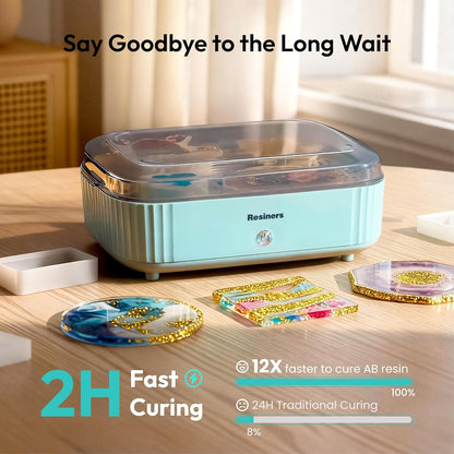 Resiners Resin Curing Machine with Larger Tray for Resin Starter, Cure Air, Auto Curing 2H Resin Supplies, Resin Dryer Curing Station for Epoxy Resin Molds Art Craft Casting, Mint Green (Patented)