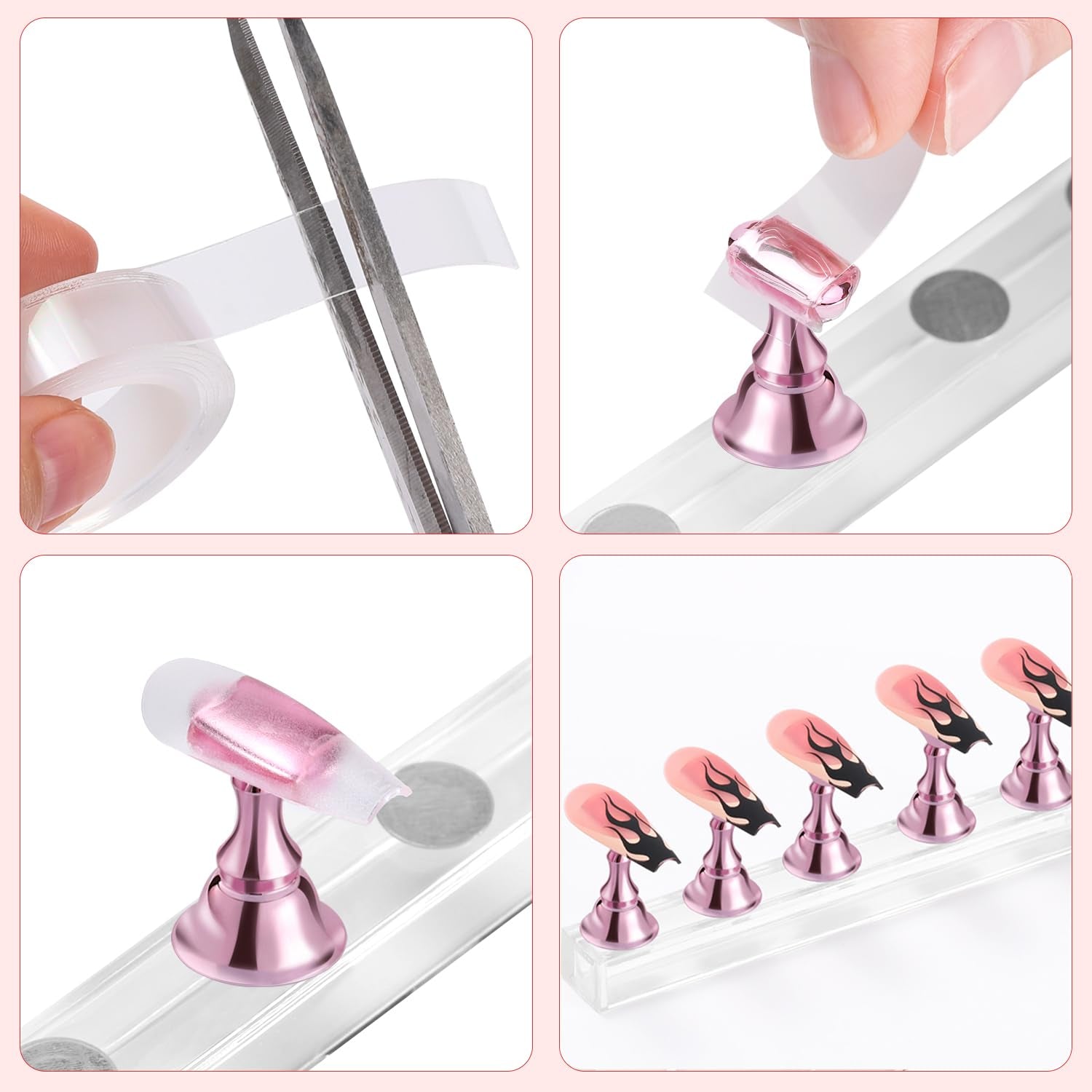 Etercycle Nail Stand Acrylic Nail Art Display Stand Practice Nail Holder for Painting Nails Magnetic Practice Stands with Double-Sided Tape for DIY Salon Supplies (Pink)