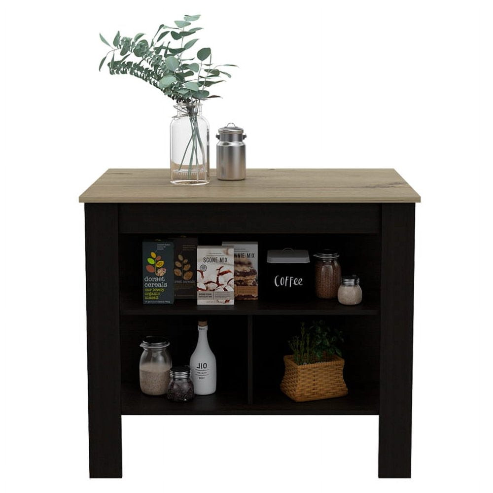 Light Oak/Black Wengue Modern Engineered Wood Cala Kitchen Island