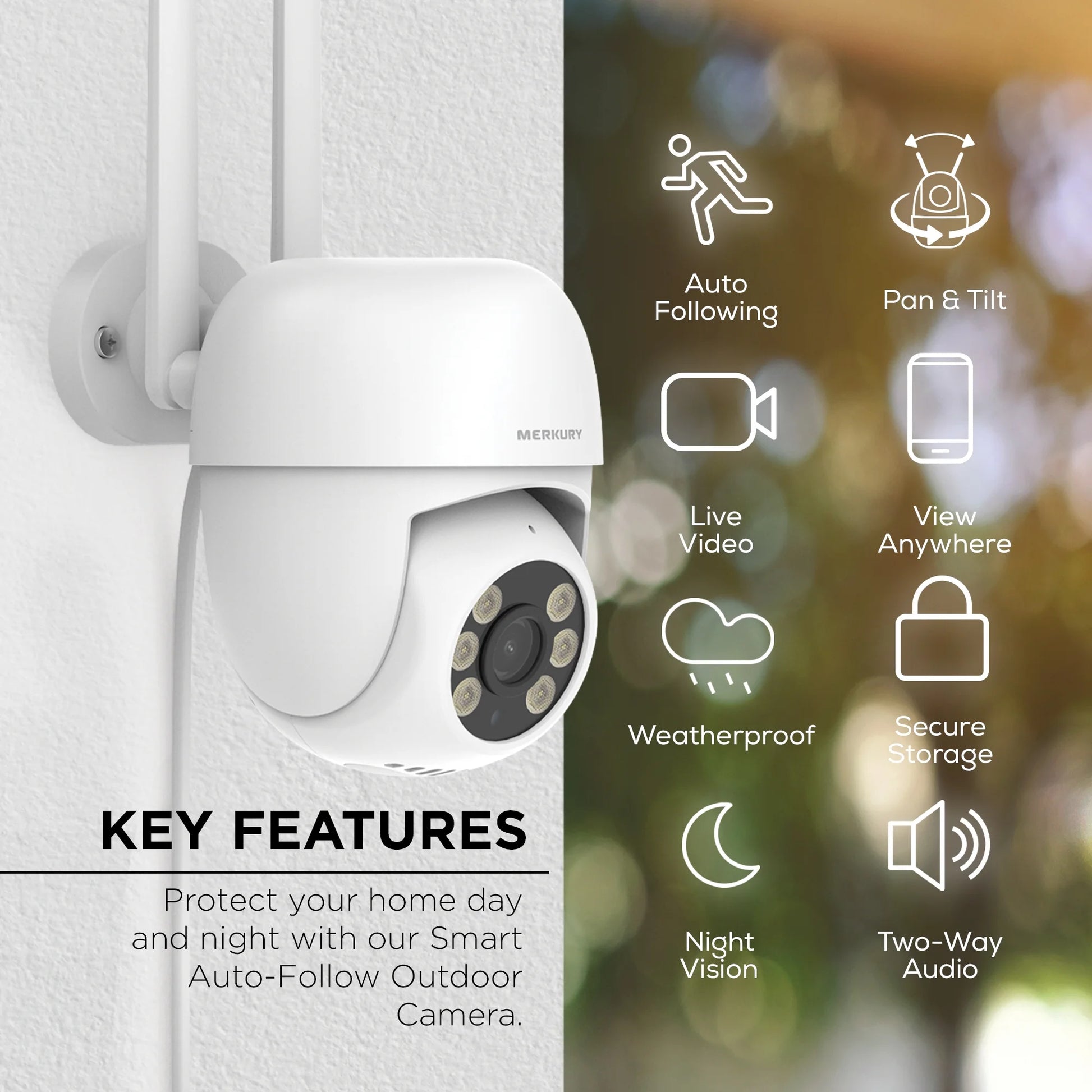 Outdoor Camera 1080P - Auto-Follow PTZ Security Cam, White (1-Pack)