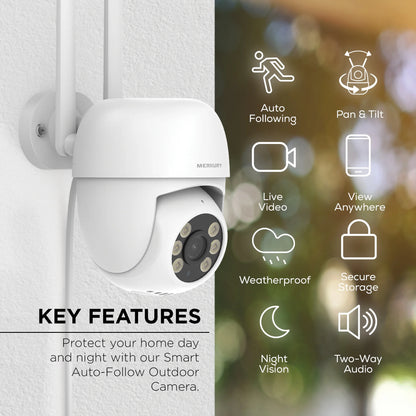 Outdoor Camera 1080P - Auto-Follow PTZ Security Cam, White (1-Pack)