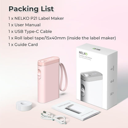 Nelko Label Maker Machine with Tape, P21 Bluetooth Label Printer, Wireless Mini Label Makers with Multiple Templates for School Office Home, Pink