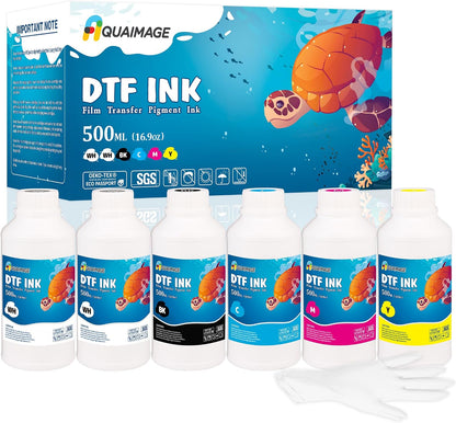 Premium DTF Ink 6000Ml Bulk Set (6×1000Ml) | Compatible with L1800 XP600 DX5 4720 5113 Printers, High Density Clog Resistant, Vibrant Colors & White Ink