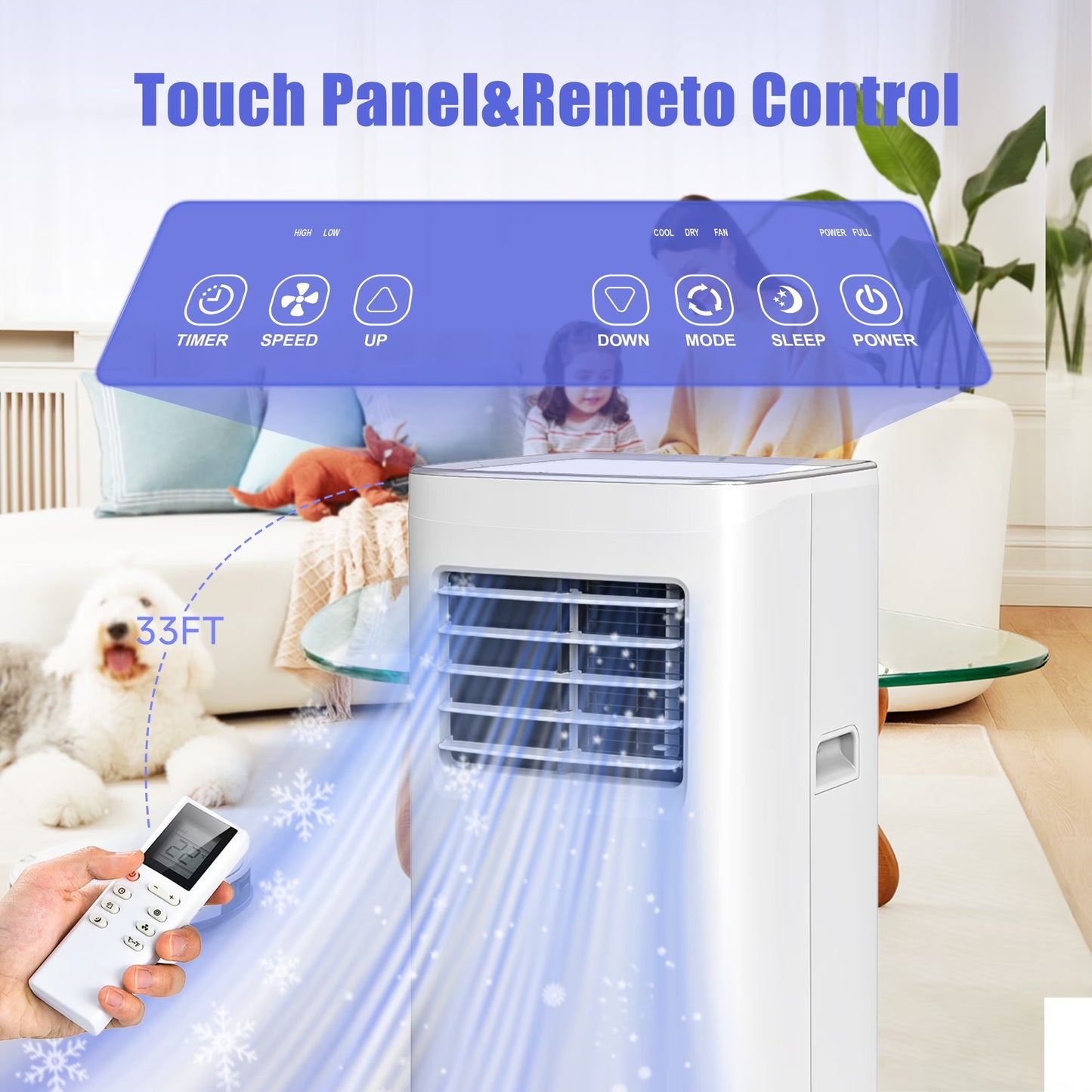 8500 BTU Portable Air Conditioners, 4 In1 Air Conditioner with Remote Control,Portable AC Cooling Range up to 360 Sq.Ft, Windows Kit,Brush,White