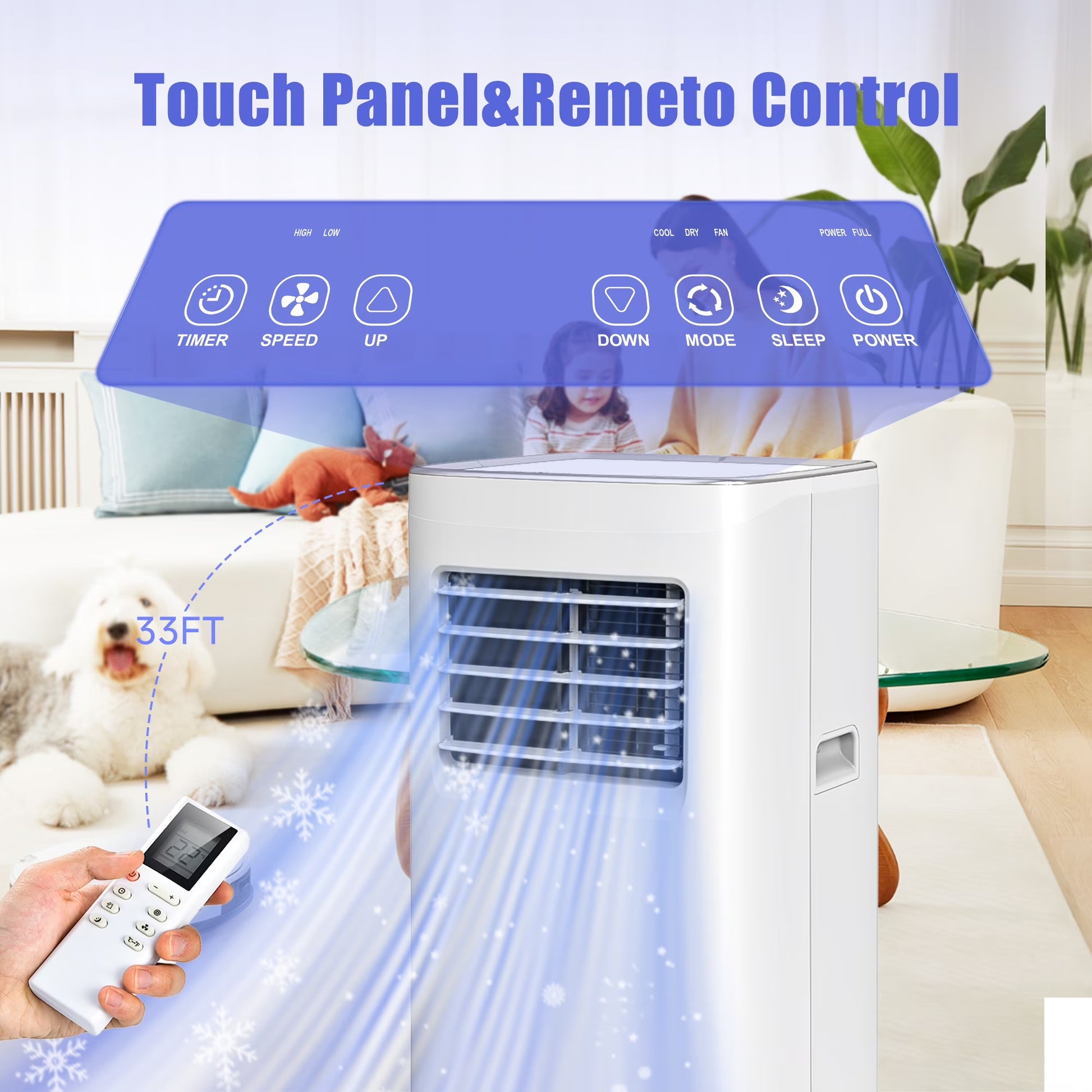 8500 BTU Portable Air Conditioners, 4 In1 Air Conditioner with Remote Control,Portable AC Cooling Range up to 360 Sq.Ft, Windows Kit,Brush,White