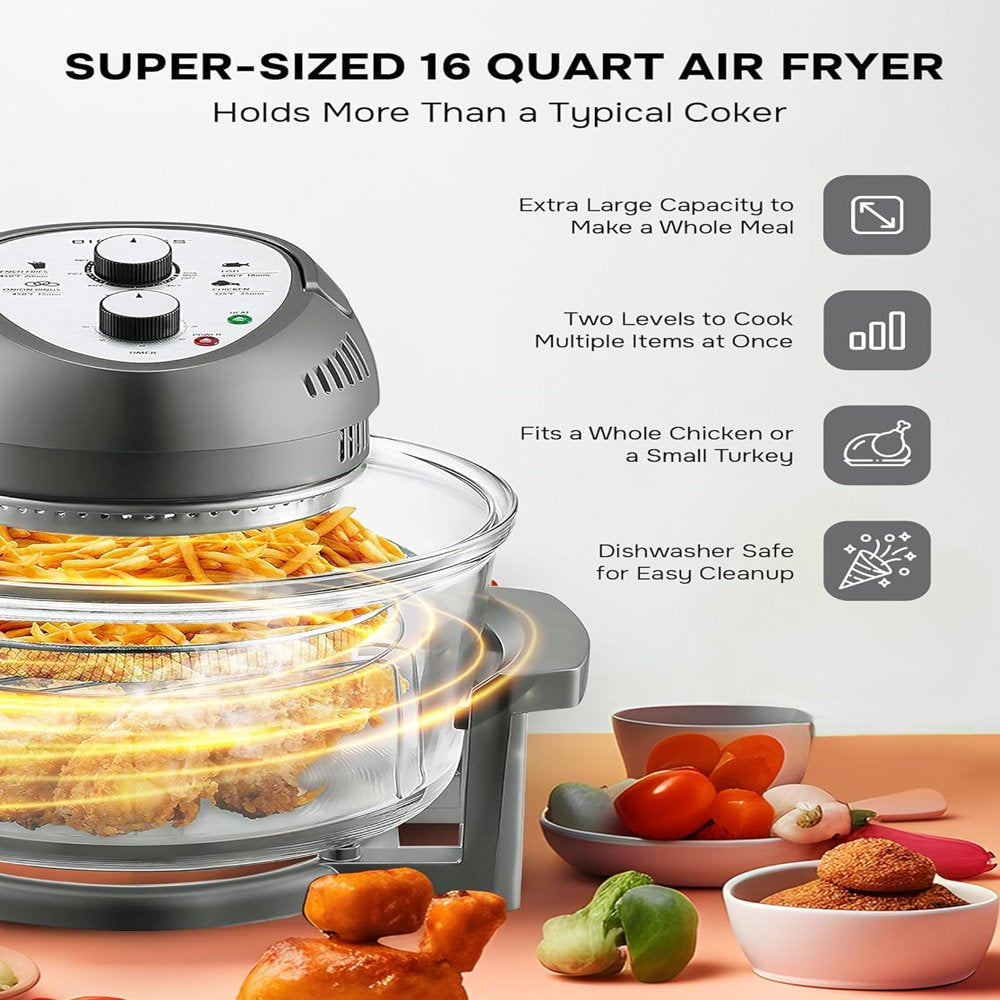 16Qt Large Air Fryer Oven with 50+ Recipe Book Airfryer Oven Makes Healthier Crispy Foods Gray