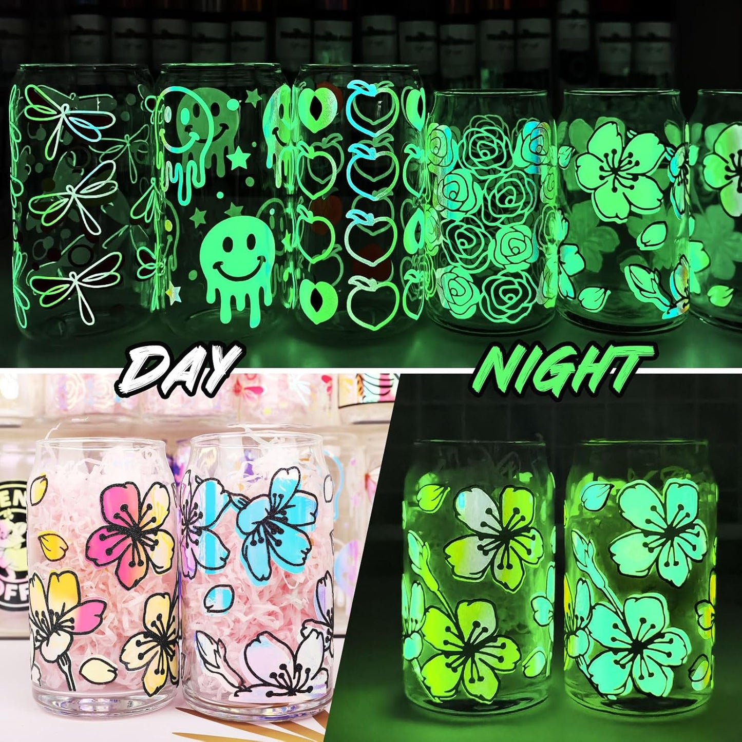 Glow in the Dark Vinyl Permanent Chrome Vinyl, Opal White to Green, 1Ft X 5Ft for Craft Cutter Sign Plotter Decals Scrapbook Lettering DIY Decorations