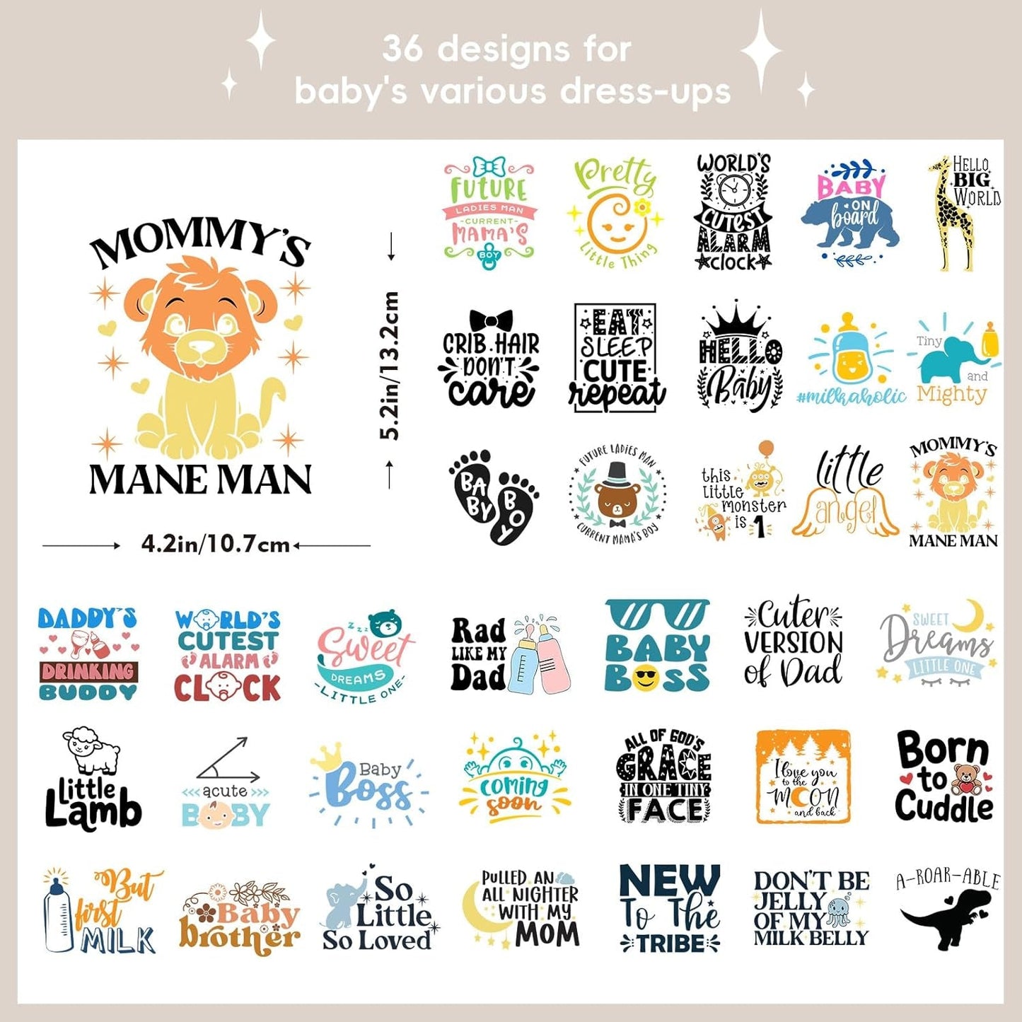 36Pcs Baby Iron on Patches for Onesies,Funny Baby Boy Iron on Transfers Ready to Press，Baby Shower Games Onesie Decorating Kits for DIY Crafts,Baby Shower Decorations（Boy）