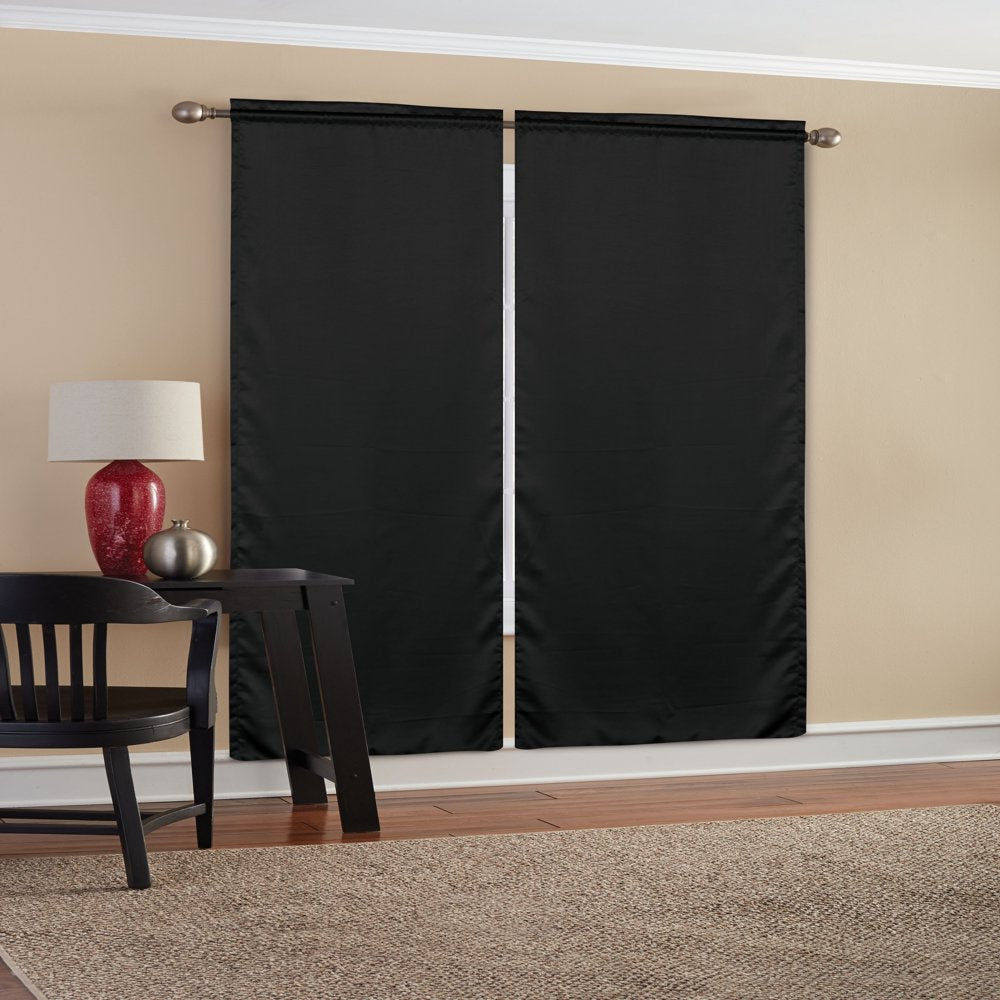 Solid Black Room Darkening Rod Pocket Curtain Panel Pair, 30" X 84"