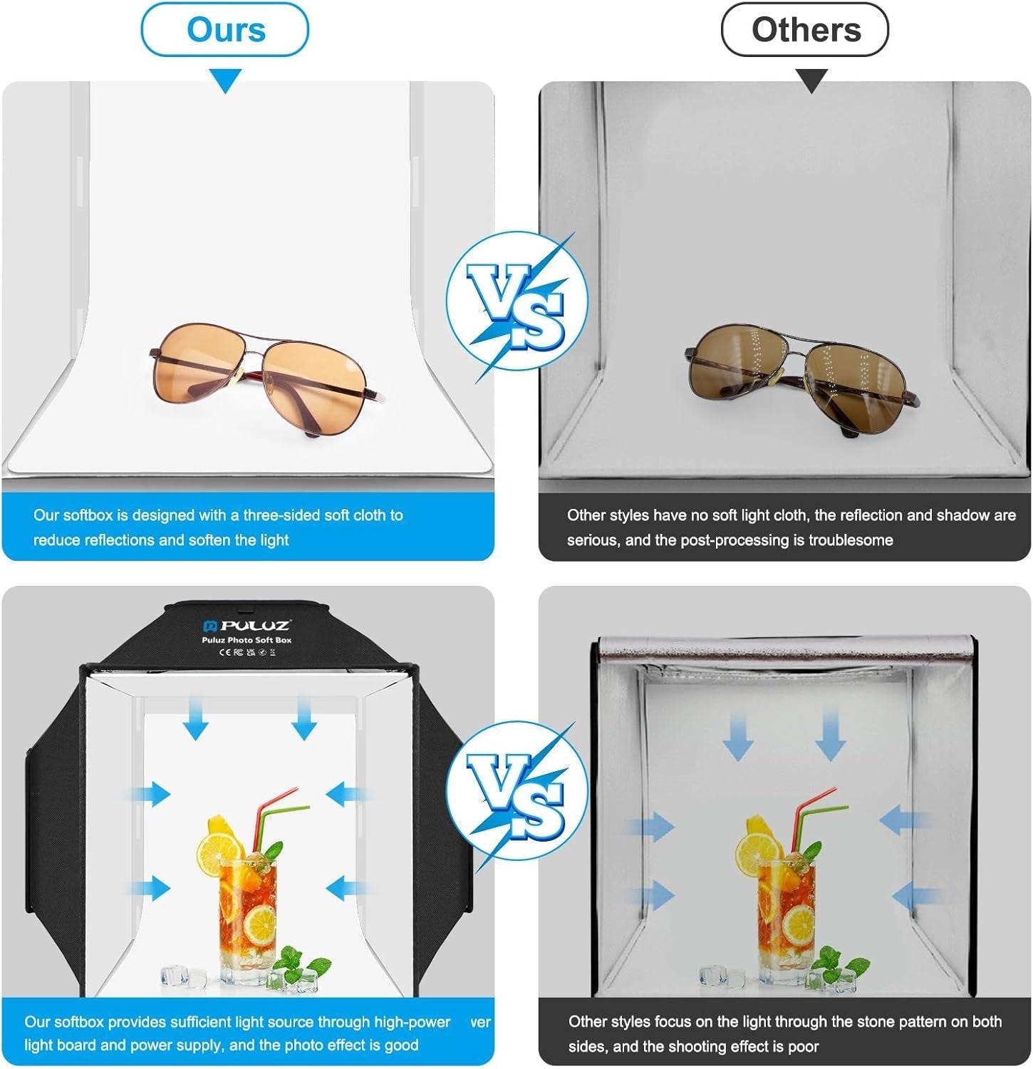 Light Box, PULUZ 16"X16" Studio Light Box with 480Pcs Leds Lights 4 Color PVC Photography Backdrops Shooting Tent for Jewelry and Product Portable Lightbox Picture Box for Photography (Upgrade)