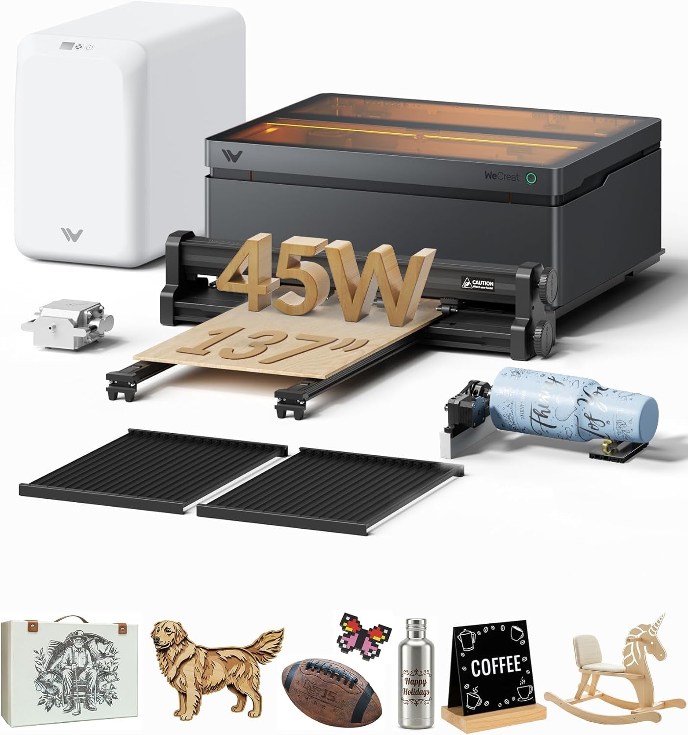 Vision Pro 45W Laser Engraver and Cutter, with 137” Auto Conveyor Feeder & Fume Extractor, HD Camera & Auto-Lifting, Laser Cutter Cuts 1” Wood, Desktop Laser Engraver Machine for Woodworker