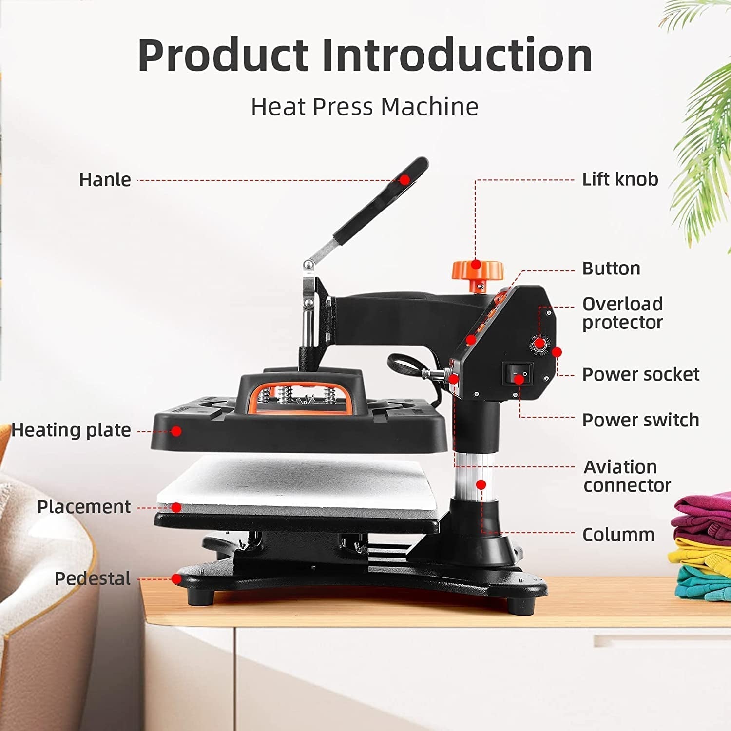 Heat Press Machine 11 in 1 Professional Sublimation Machine 12" X 15", 360° Swing Away Shirt Printing Heat Transfer Machine Digital Industrial-Quality Shirt Pressing Machine, Orange