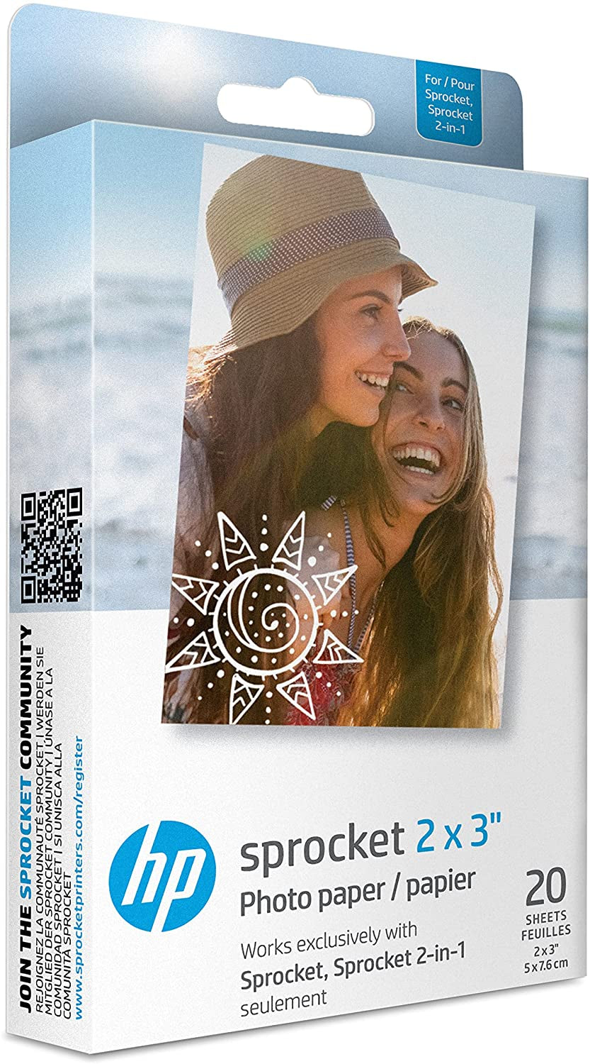Sprocket 2X3" Premium Zink Sticky Back Photo Paper (20 Sheets) Compatible with  Sprocket Photo Printers.
