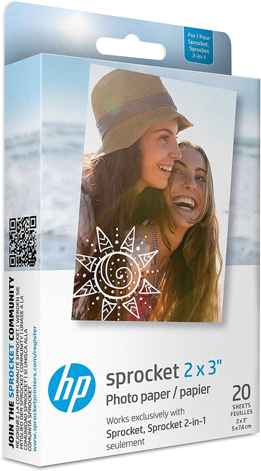 Sprocket 2X3" Premium Zink Sticky Back Photo Paper (20 Sheets) Compatible with  Sprocket Photo Printers.