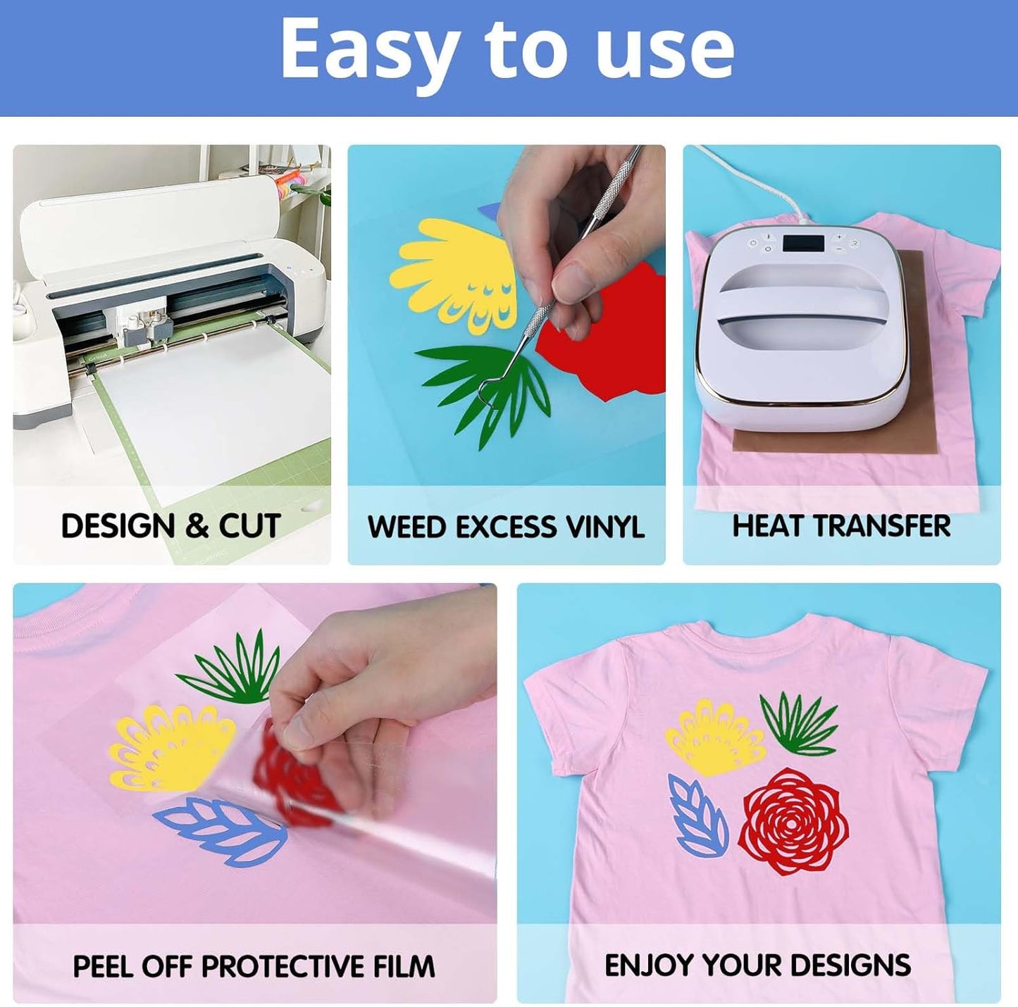 15X15 Heat Press Machine, 3Pcs Teflon Sheets, 47Pack HTV Vinyl Sheets