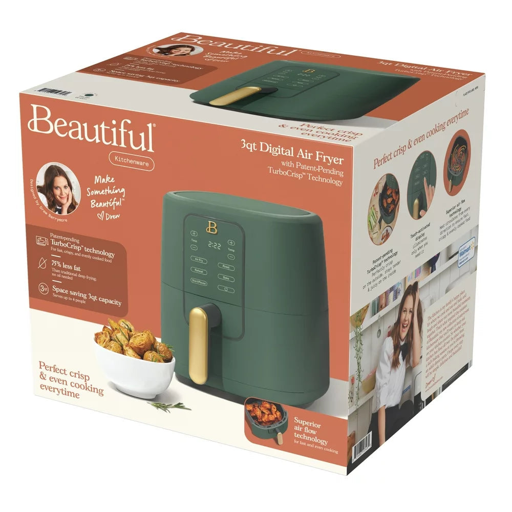 3 Qt Air Fryer with Turbocrisp Technology, Limited Edition Thyme Green by Drew Barrymore