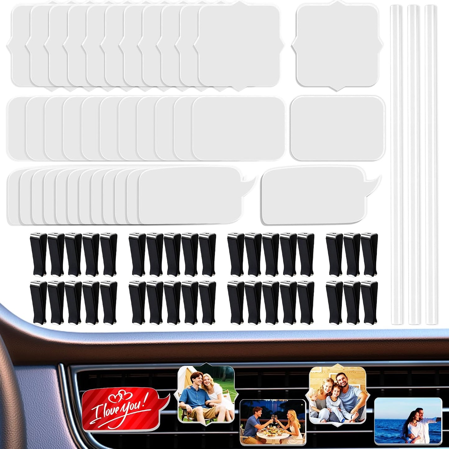 AOUXSEEM 36 Set Car Air Vent Clip Sublimation Blanks PVC Material,Air Freshner Diffuser Aromatherapy Essential Oil Pin Making Kit Supplies,Diy Custom Interior Decor Sublimate Photo/Words/Stylized