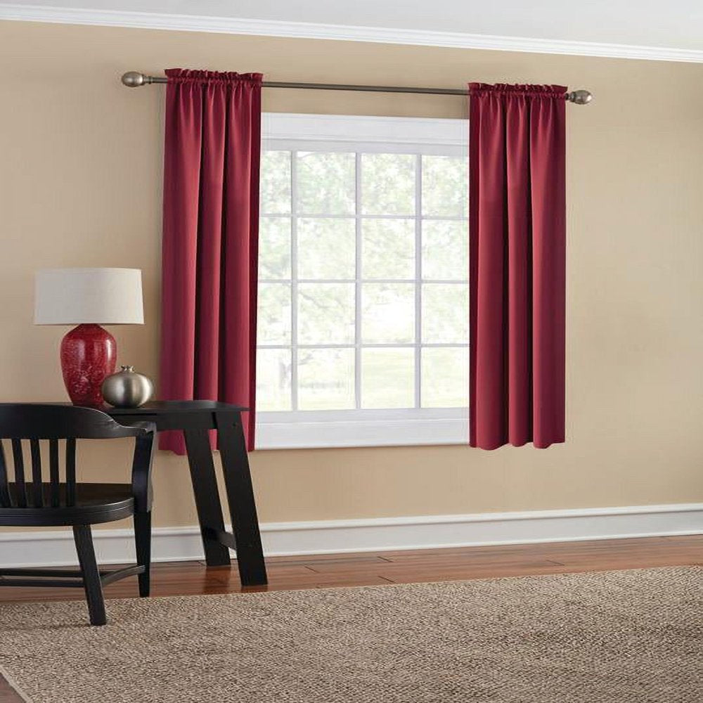 Solid Color Room Darkening Rod Pocket Curtain Panel Pair, Set of 2, Red, 30 X 63