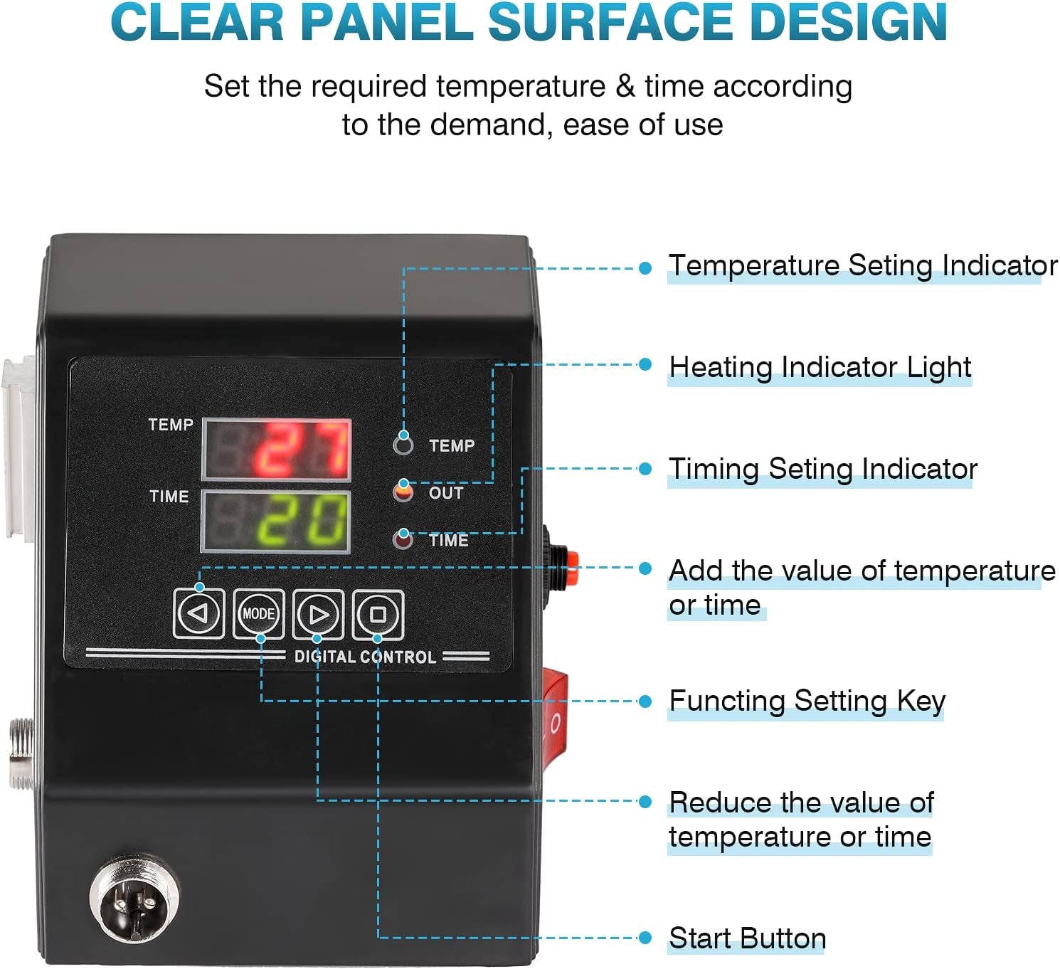 Thermal Sensitive Type Heat Press Machine Digital Control Box, 110V 1400W Heat Press Control Box Replacement with Temperature & Timing Dual Display for 15”X15” Thermal Heat Press Machine