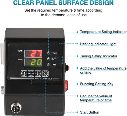 Thermal Sensitive Type Heat Press Machine Digital Control Box, 110V 1400W Heat Press Control Box Replacement with Temperature & Timing Dual Display for 15”X15” Thermal Heat Press Machine