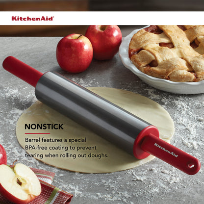 Durable Nonstick Rolling Pin in Red with Offset Handles