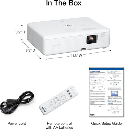 Epson Epiqvision Flex CO-W01 Portable Projector 3-Chip 3LCD, Widescreen, 3000 Lumens Color/White Brightness, 5 W Speaker, 300-Inch Home Entertainment and Work, Streaming Ready