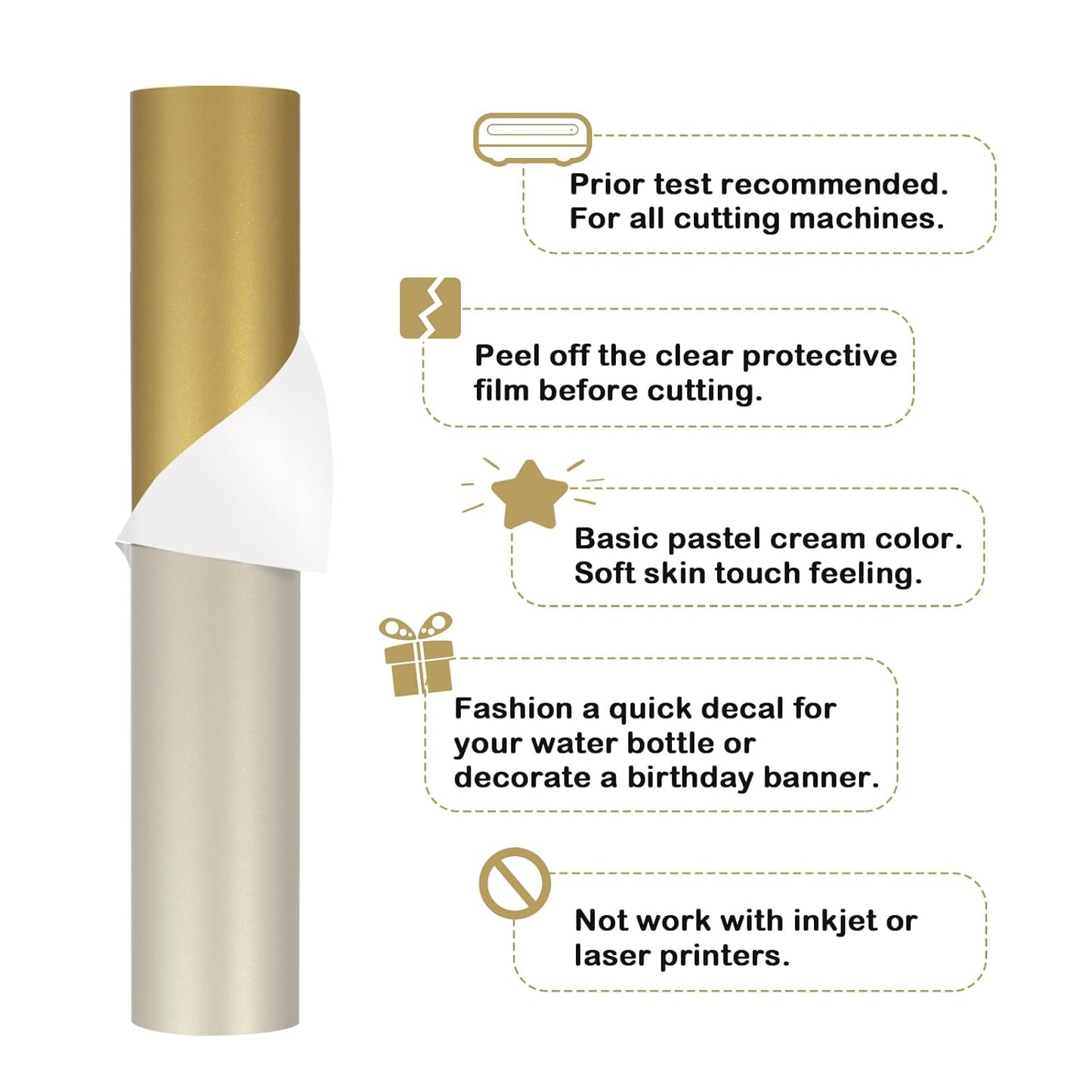 001 Gold Vinyl Matte Permanent Gold Adhesive Vinyl for Craft Decal Projects Cutters, Signs, Scrapbooking, Craft, Die Cutters 12" X 10Ft, Matte Gold