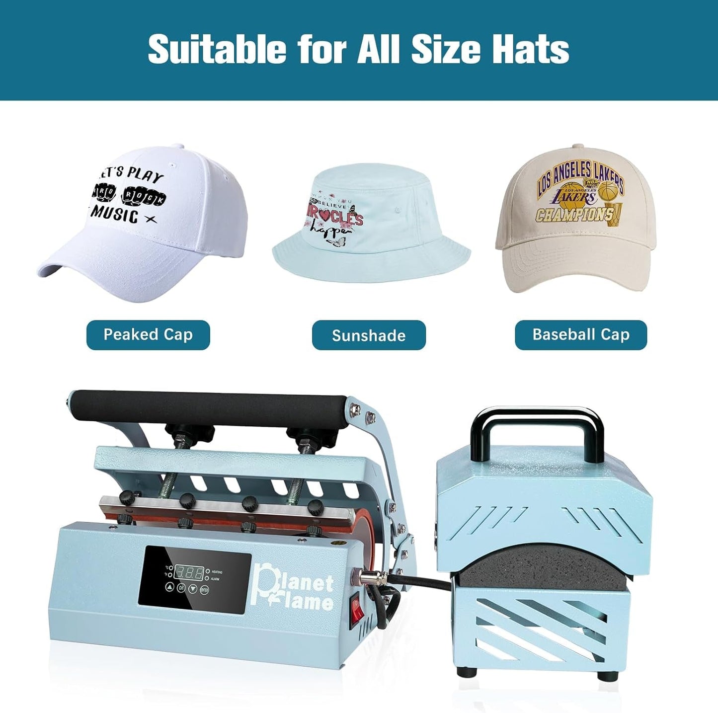 Tumbler and Hat Heat Press Machine, 2-In-1 Combo Machine for Cup and Cap with Gloves and High Temp Heat Resistant Tape for 11Oz-30Oz Sublimation Tumbler and All Caps, Blue