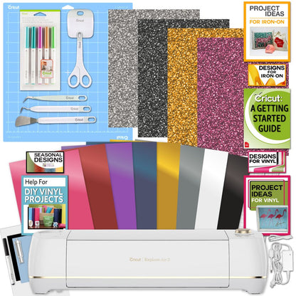 Explore Air 2 Machine with Vinyl Sampler Pack, Glitter Iron-On, Tool Kit, Pen Set and Cutting Mat Bundle