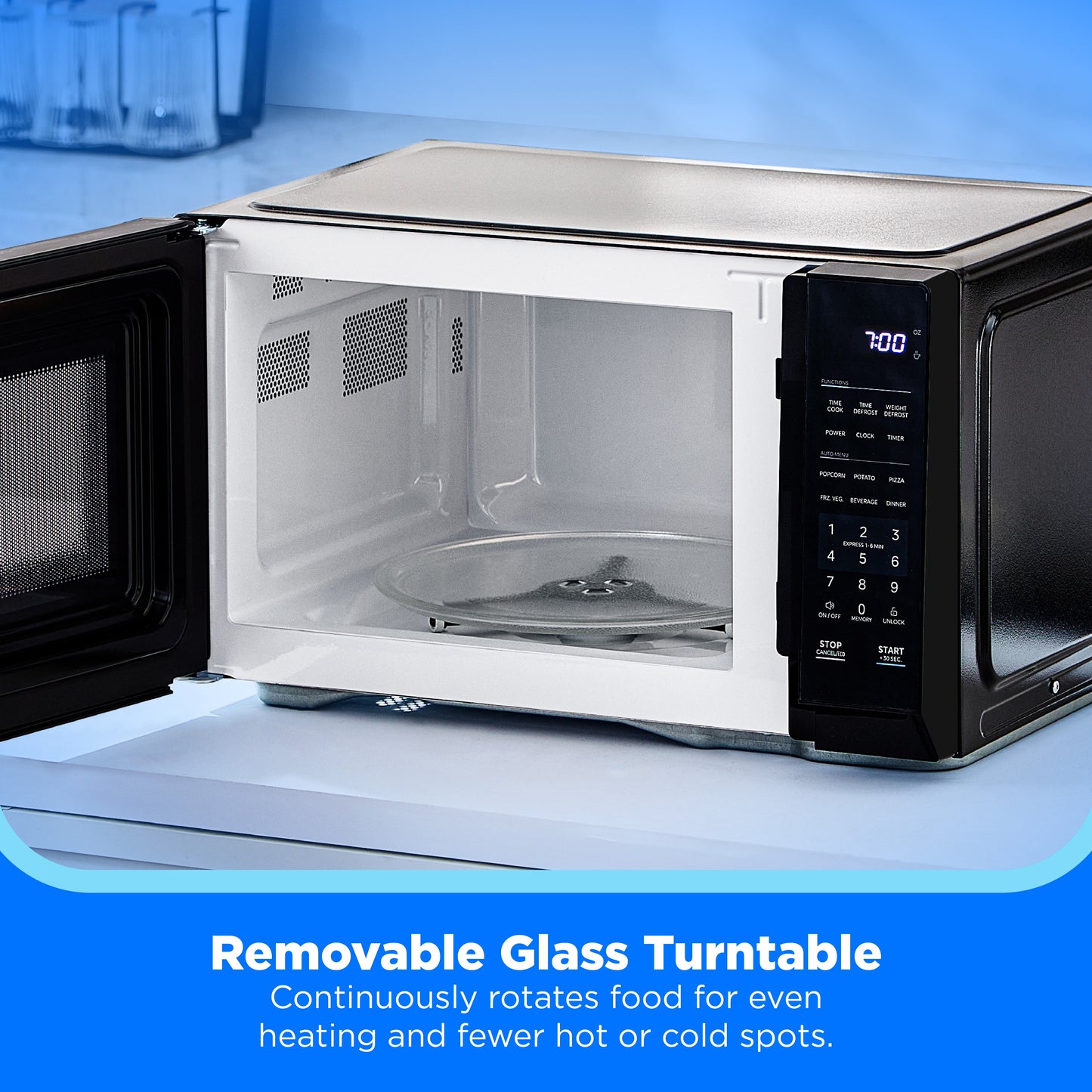 1.1 Cu. Ft. Countertop Microwave Oven, 1000W, Compact Microwave for Dorm, Office, Kitchen, Black