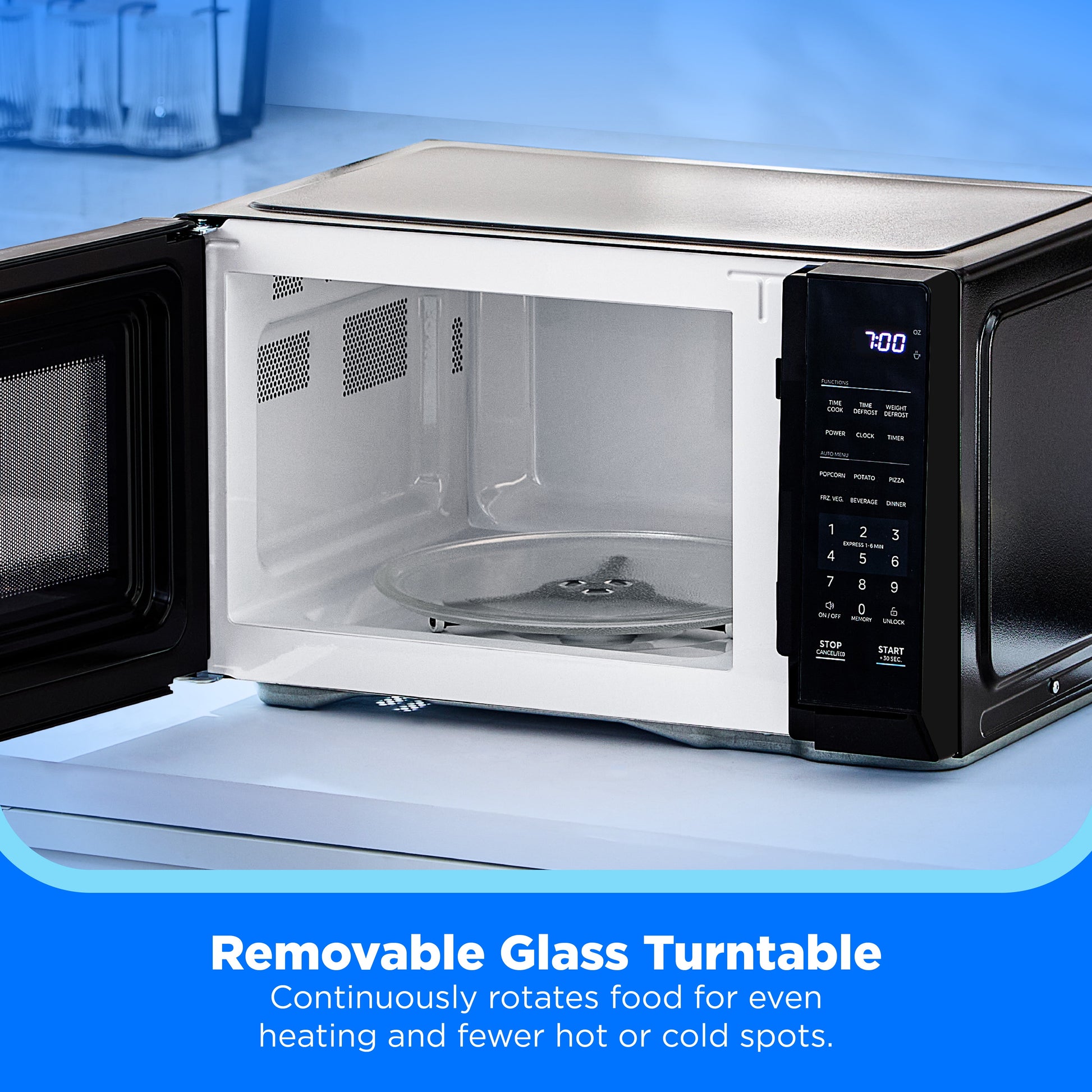 1.1 Cu. Ft. Countertop Microwave Oven, 1000W, Compact Microwave for Dorm, Office, Kitchen, Black