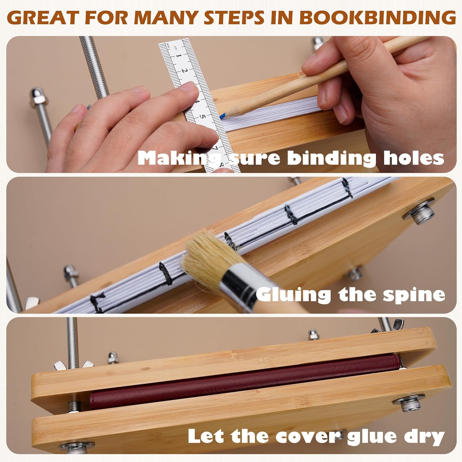 HEJIN Book Binding Kits, Book Binding Materials with Book Press | Book Binding Set with Plastic Bone Folder, Waxed Thread, Bookbinding Supplies for Beginners, 11.6 X 7.8 Inches