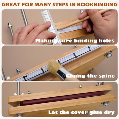 HEJIN Book Binding Kits, Book Binding Materials with Book Press | Book Binding Set with Plastic Bone Folder, Waxed Thread, Bookbinding Supplies for Beginners, 11.6 X 7.8 Inches