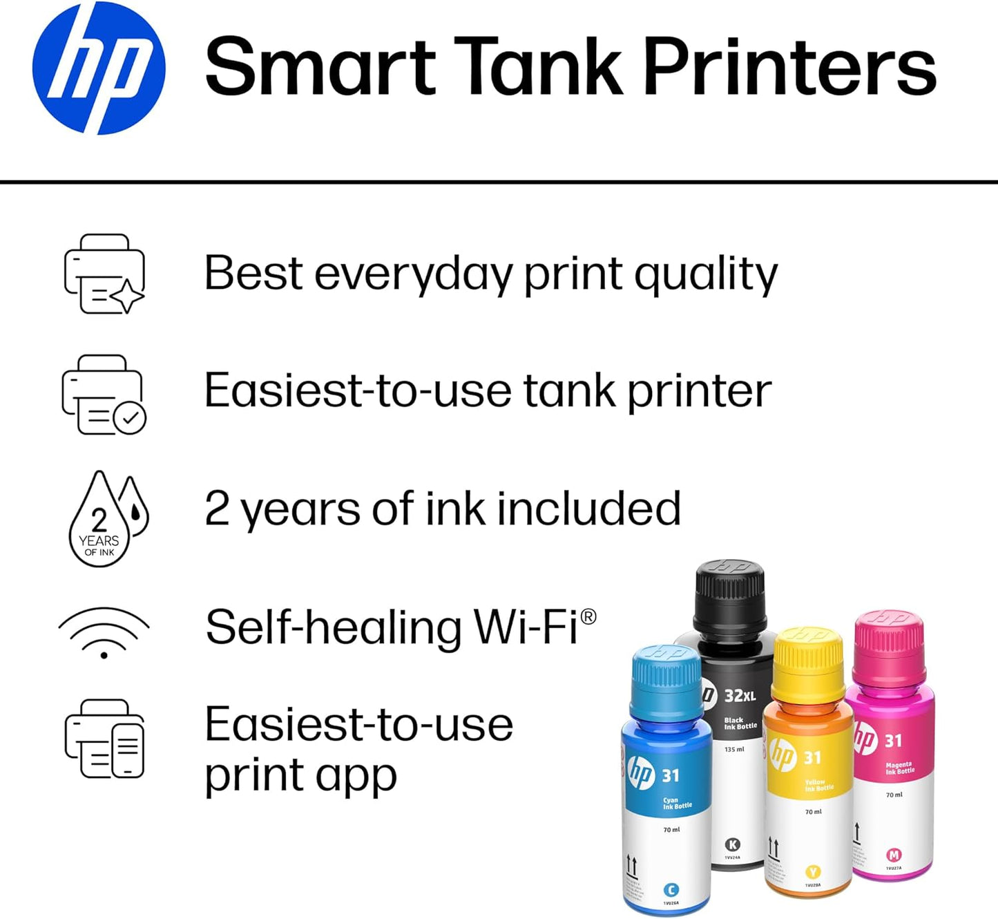HP Smart Tank 7301 Wireless All-In-One Ink Tank Printer, Scanner, Copier with 2 Years of Ink Included, Best-For-Home Office, Cartridge-Free Refillable, Ai-Enabled (28B70A)