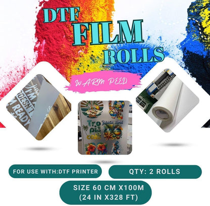DTF Transfer Film Roll (Hot Peel) 24"X 328Ft Double-Sided Clear PET Heat Transfer Paper for Direct-To-Film Printing Hot Peel DTF Transfer Film Compatible with All DTF Printers for T-Shirts Textile