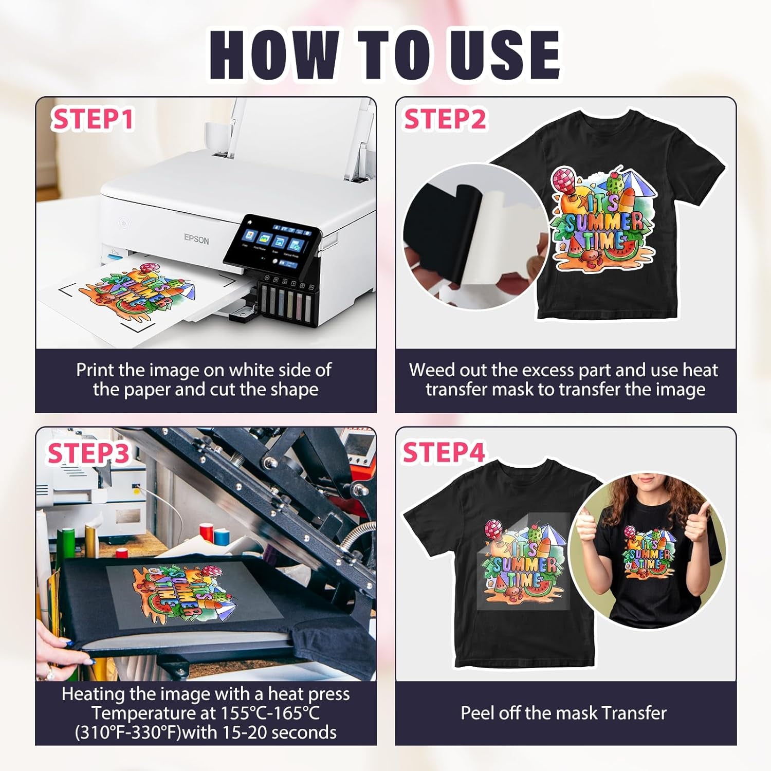 Printable Heat Transfer Paper for T-Shirts Heat Press 8.3" X 11.7"?12 Sheets Matte Printable Heat Transfer Vinyl for Inkjet Printer, Iron on Transfer Paper for Both Light and Dark Fabric