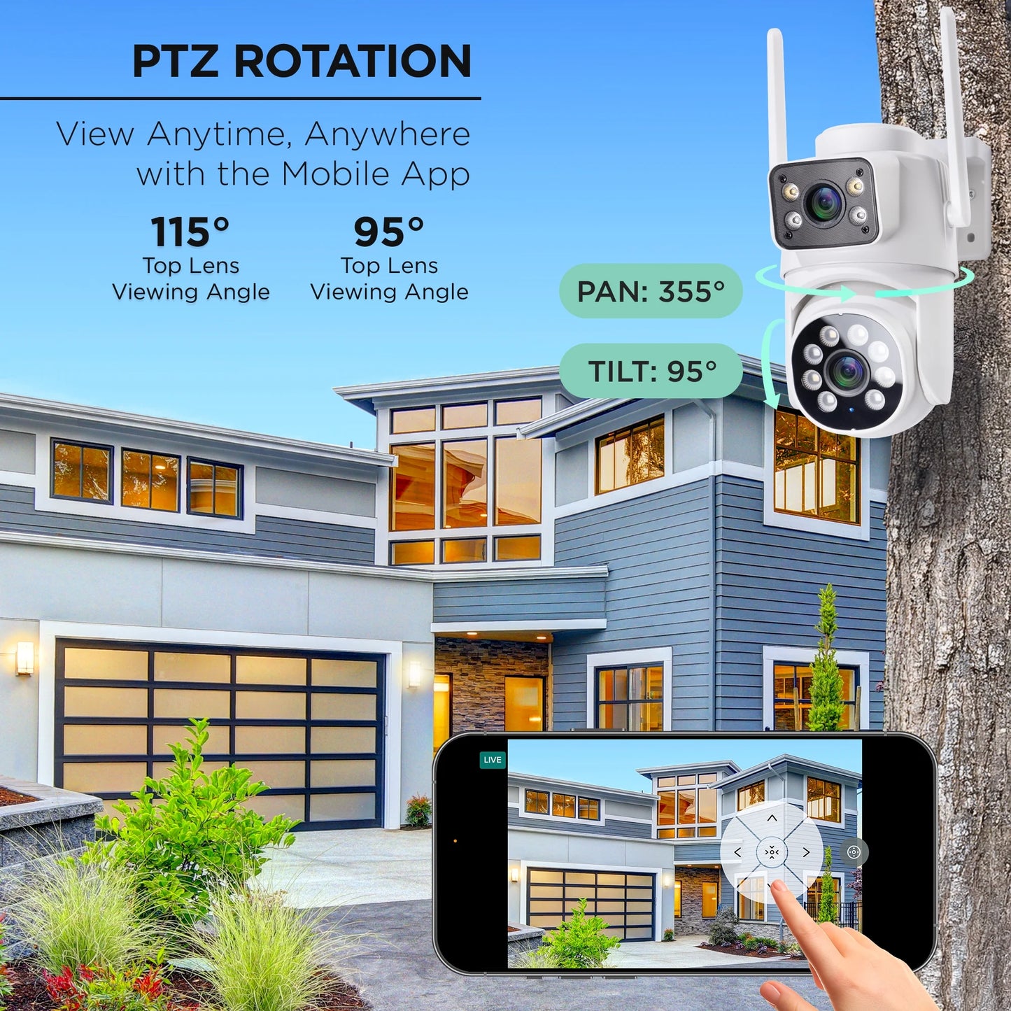 Outdoor Camera 1080P - Dual Lens Pan-Tilt Security Cam, White (1-Pack)