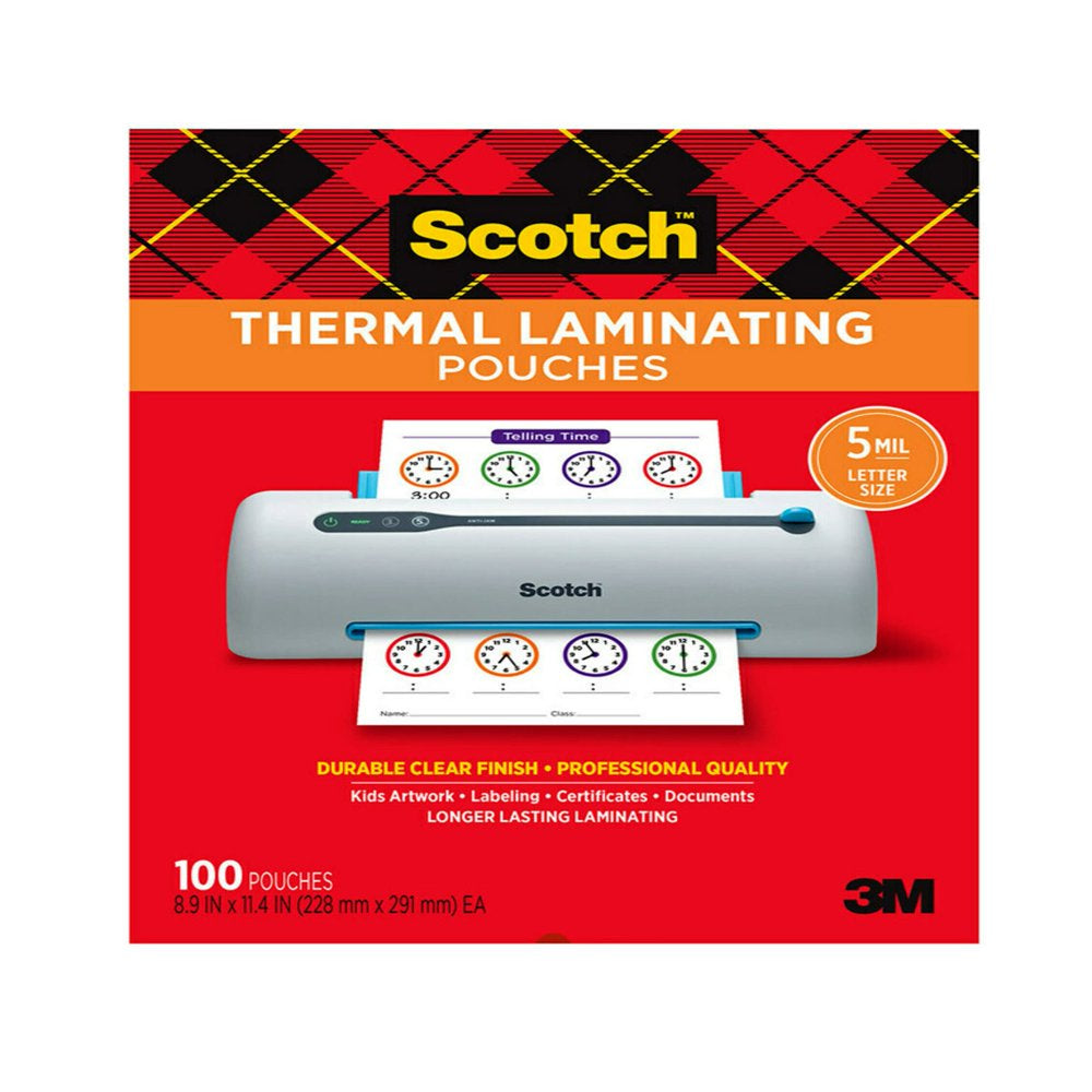 Thermal Laminating Pouches, Clear, Fits Letter Sized (8.9 In. × 11.4 In.) Paper, 100 Pouches