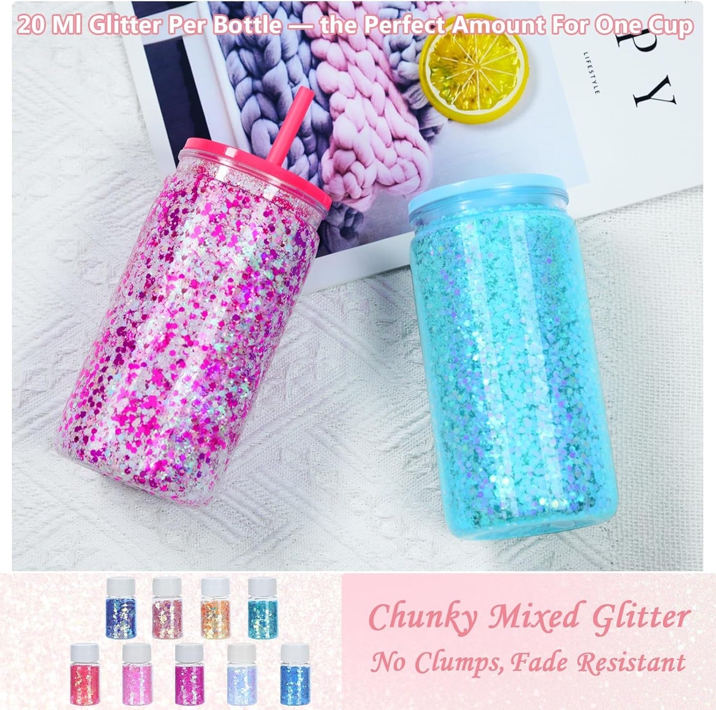 8 Pack 16 Oz Acrylic Snow Globe Tumbler Supplies Starter Kit, Double Wall Plastic Pre-Drilled Snowglobe Tumbler Cup Tool Set, Including Squeeze Bottle Cup Cradle and Scraper Etc.