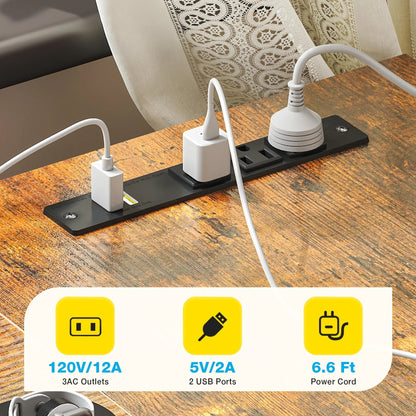L Shaped Computer Desk with Charging Station, 53 Inch PC Table Study Desk 4 Tier Drawers, Modern Simple Style Laptop Desk for Bedroom, Vintage