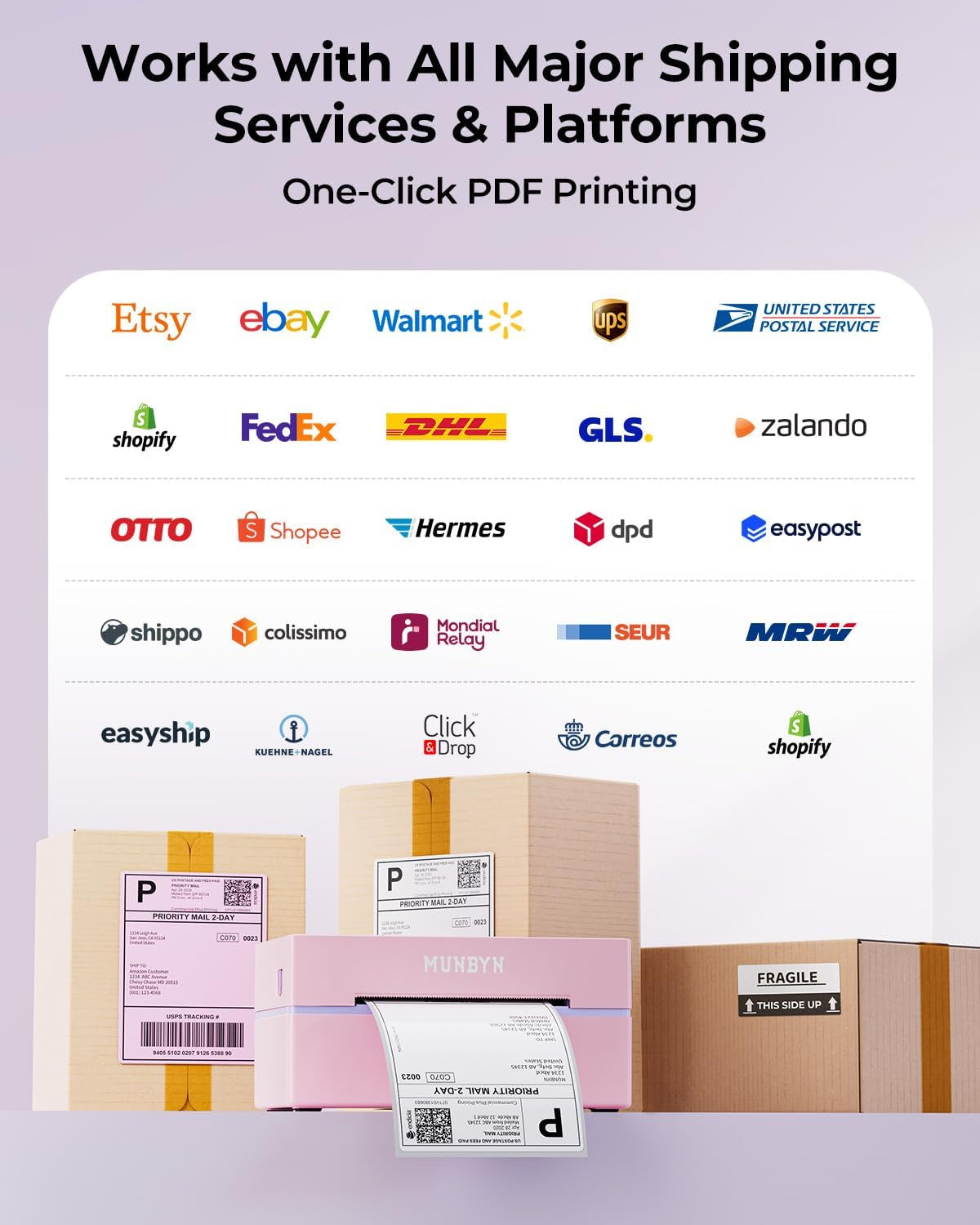 MUNBYN Bluetooth Thermal Label Printer, 130B Wireless 4X6 Shipping Label Printer for Shipping Packages Small Business Office or Home, Compatible with Iphone Android Ipad Windows Macos Chrome Etsy Ebay