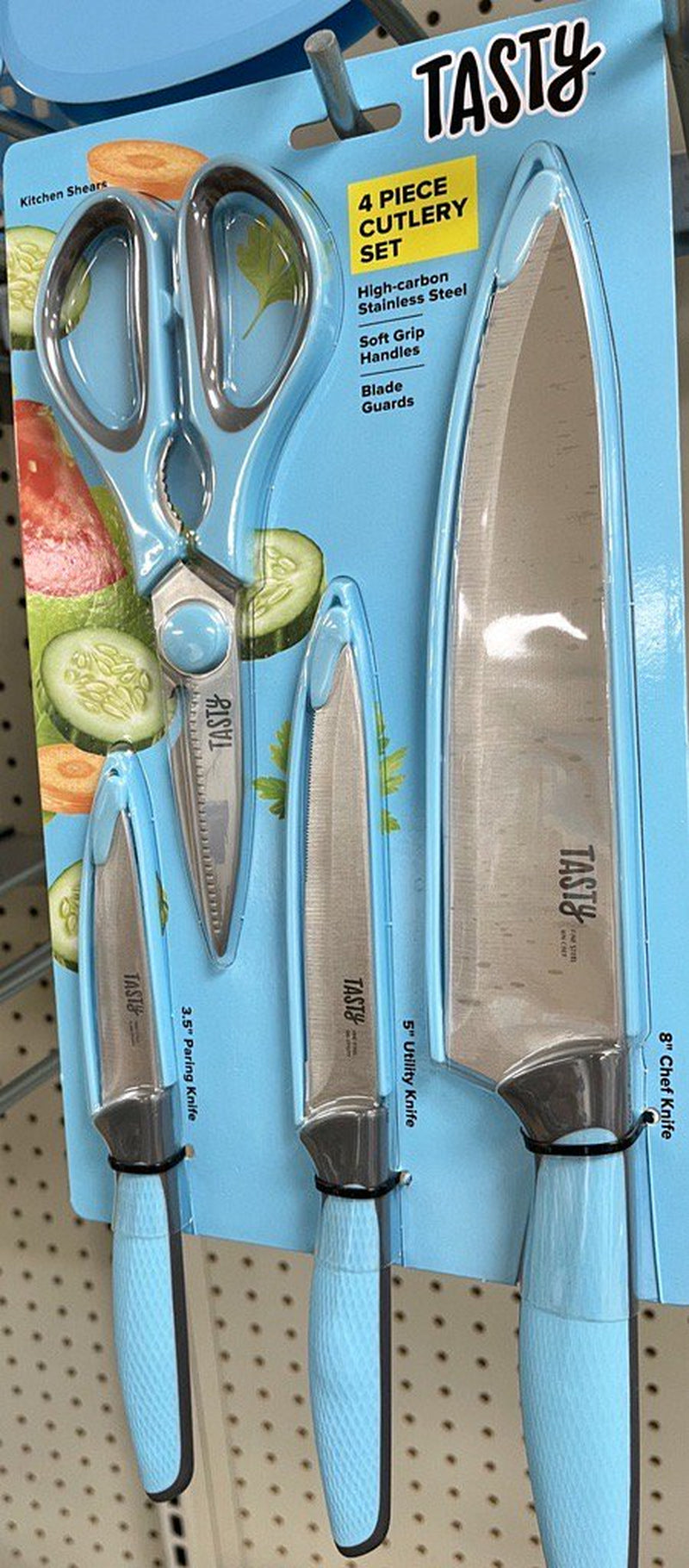 Cutlery Knife Set with Shears, Stainless Steel, Blue, 4 Piece