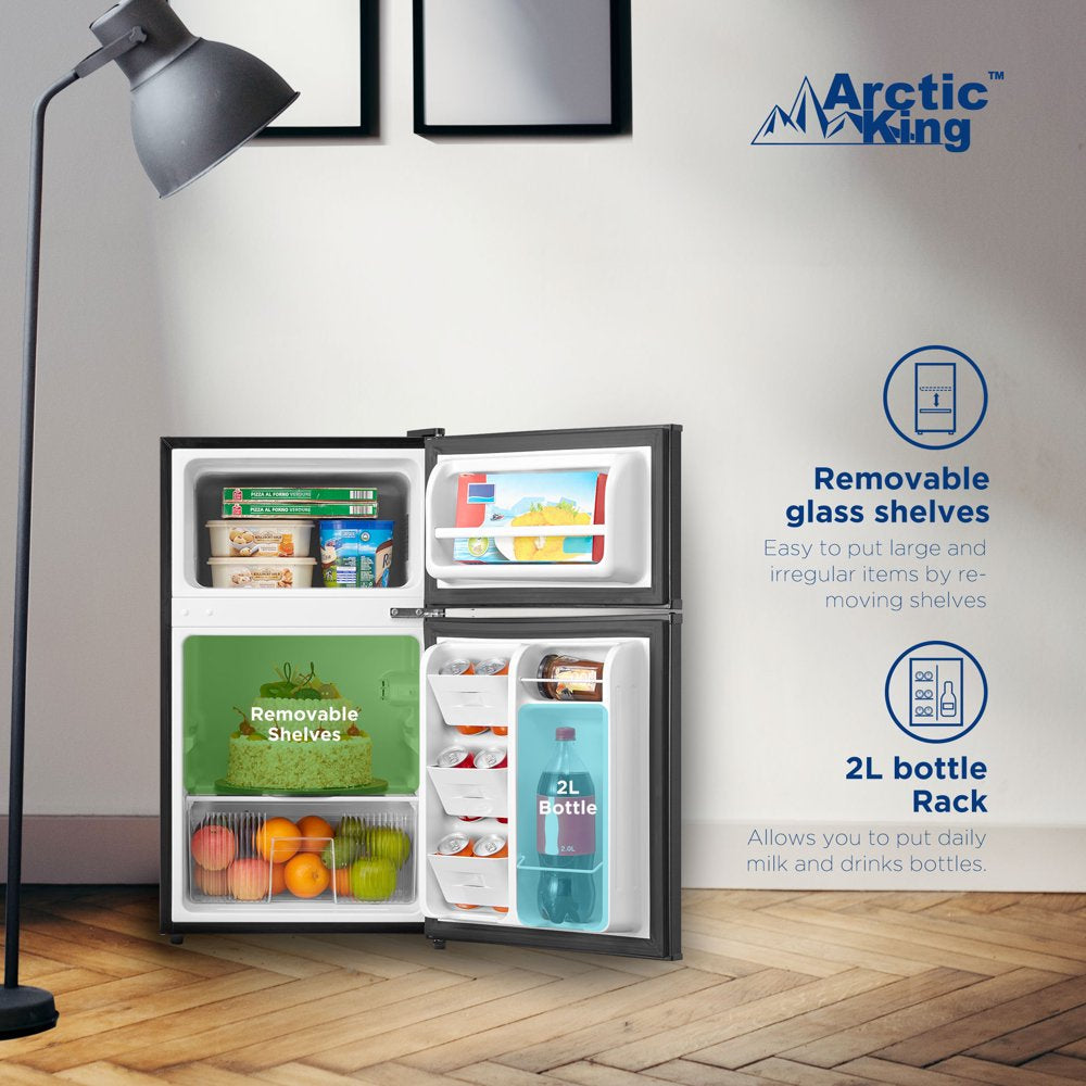 3.2 Cu Ft Two Door Mini Fridge with Freezer, Black, E-Star, ARM32D5ABB