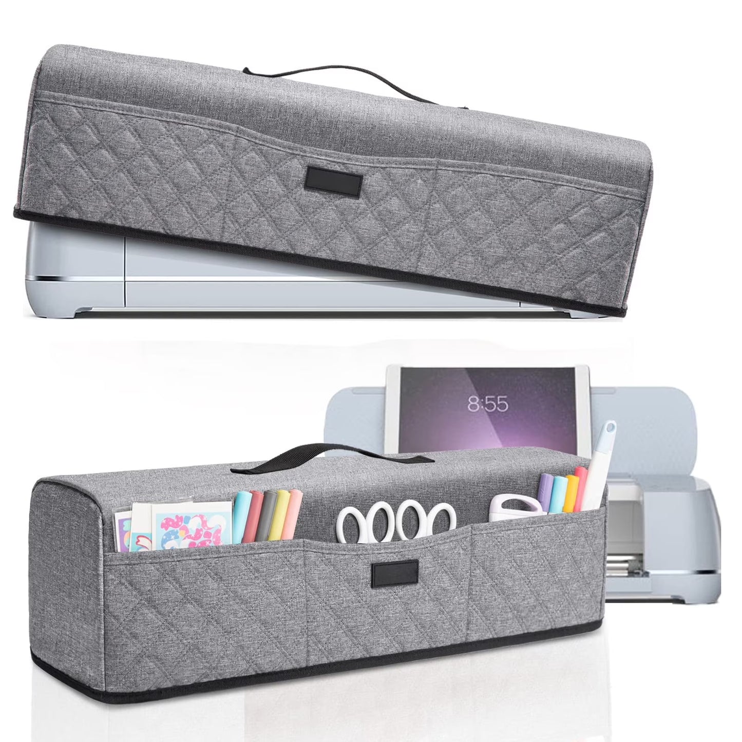 Cricut Machine Dust Cover with Organizer Pockets, Fits Explore Air 2 Maker 3 Explore 3, Heavy Duty Fabric Protector for Accessories, Gray