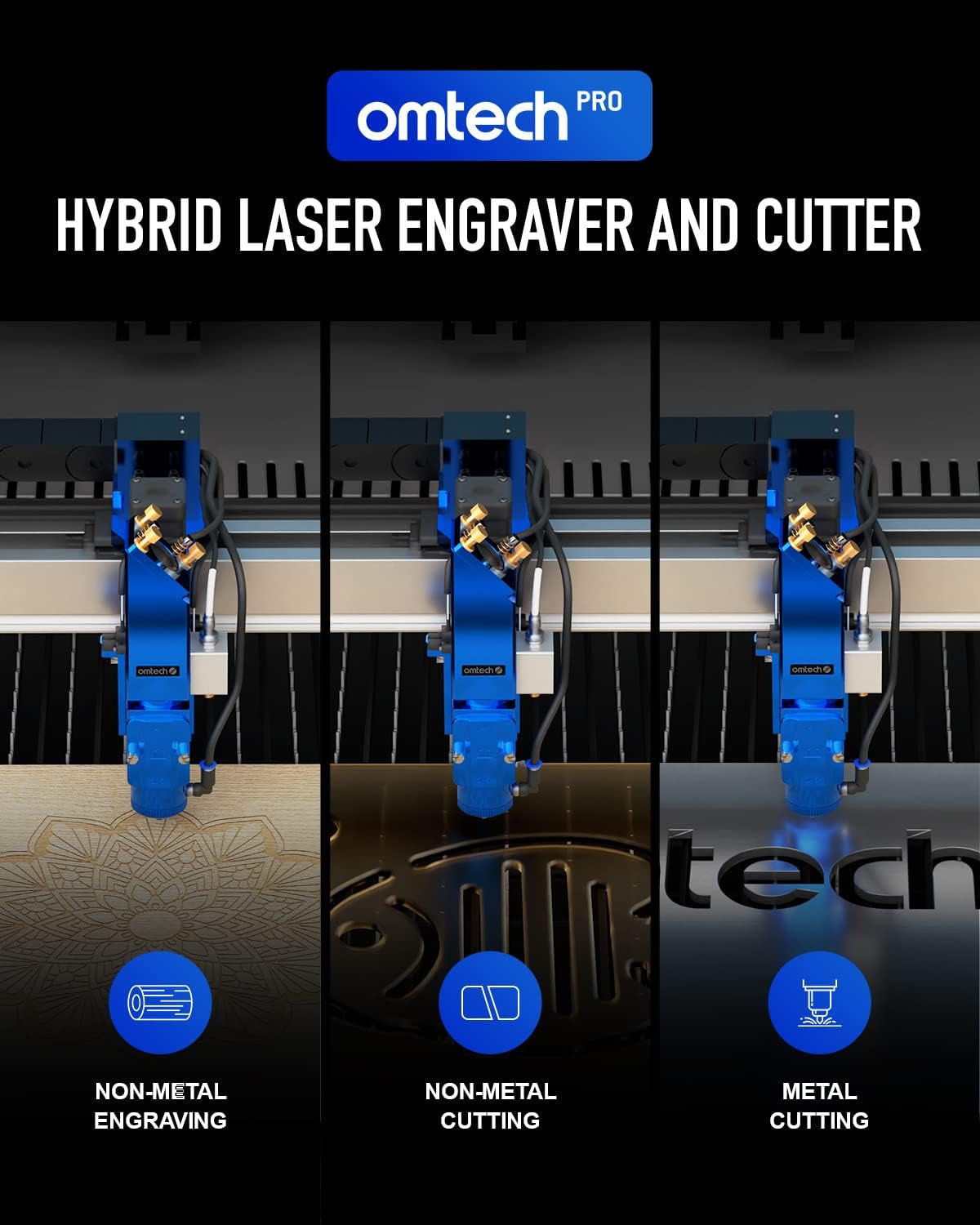 Omtech Pro 150W Hybrid Laser Machine, 34X54 Laser Cutter and Engraver Machine for Metal Acrylic Wood Cutting, Laser Engraver Machine with Autofocus and 4 Way Pass through Doors, Windows Compatible