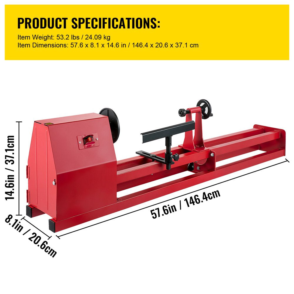 Wood Lathe 14" X 40", Power Wood Turning Lathe 1/2HP 4 Speed 1100/1600/2300/3400RPM, Benchtop Wood Lathe with 3 Chisels Perfect for High Speed Sanding and Polishing of Finished Work